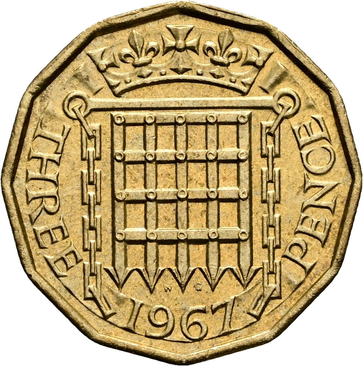 3 Pence Elisabeth II. 1952-2022 1967 – Rückseite
