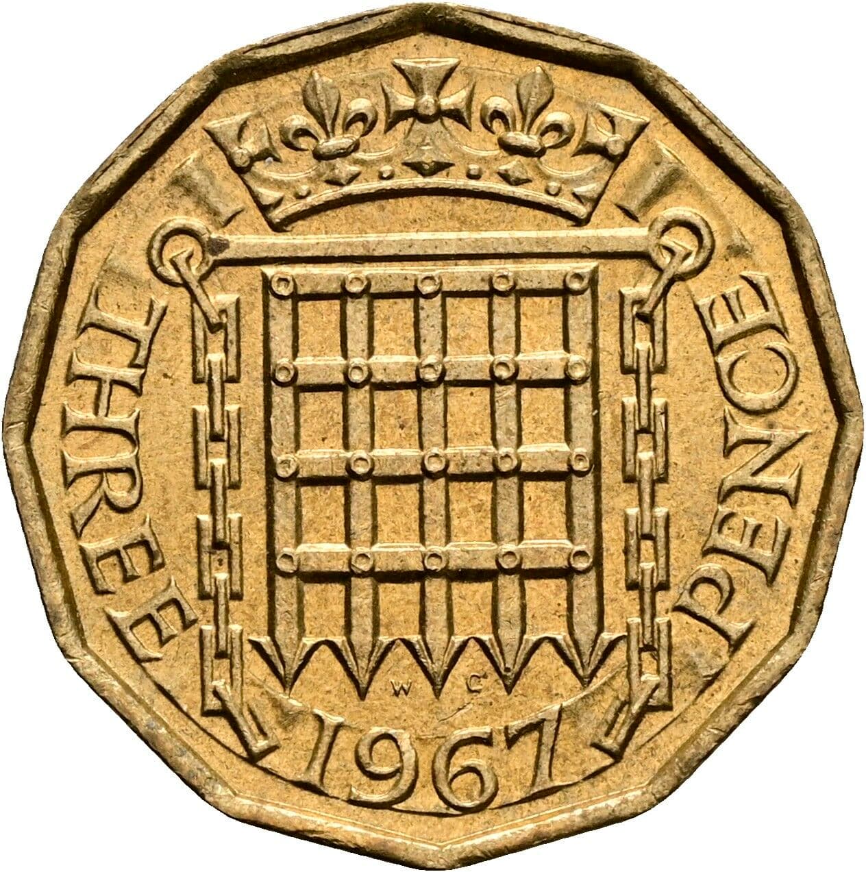 3 Pence Elisabeth II. 1952-2022 1967 – Rückseite