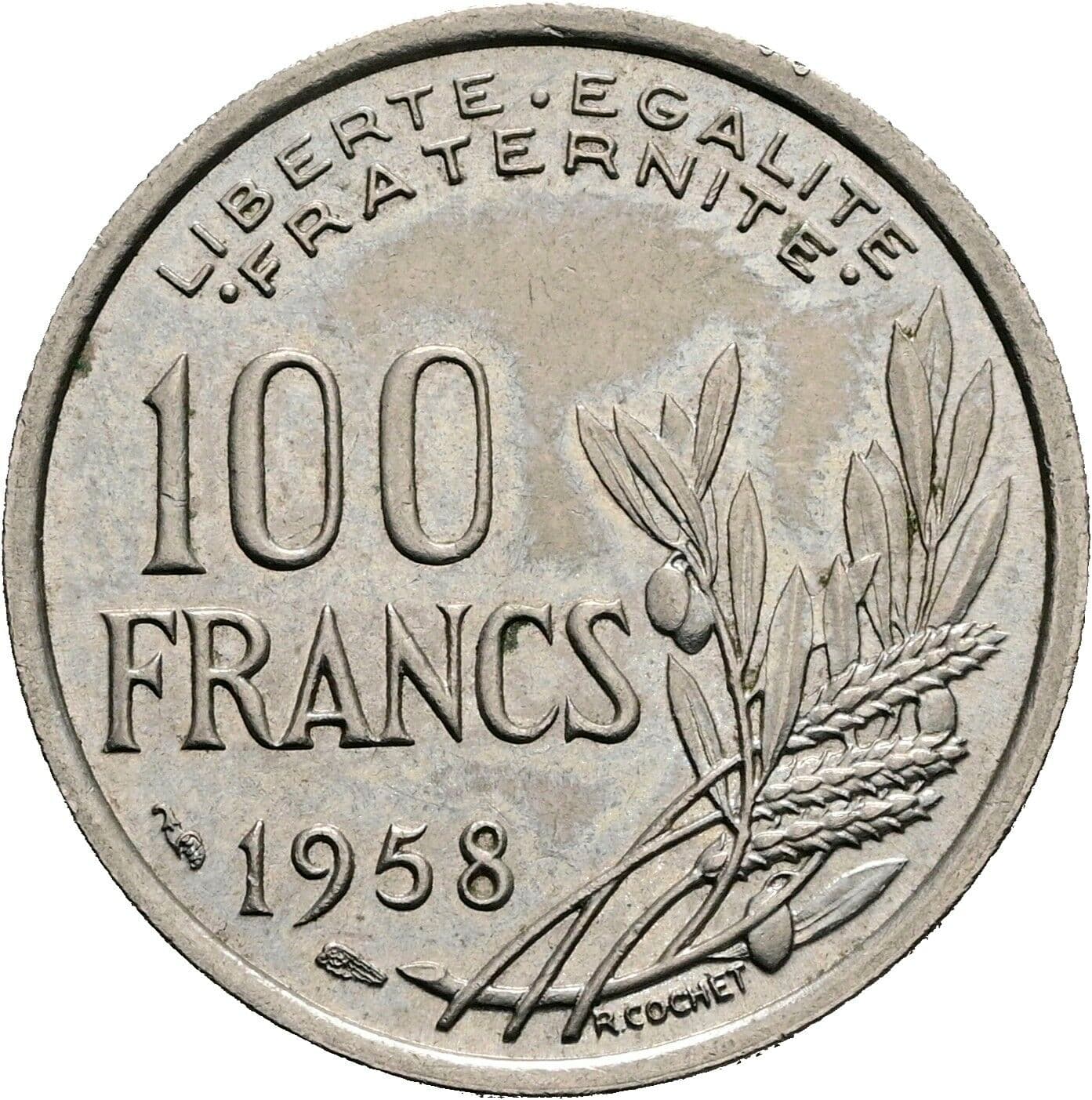 100 Francs 1958 – Rückseite