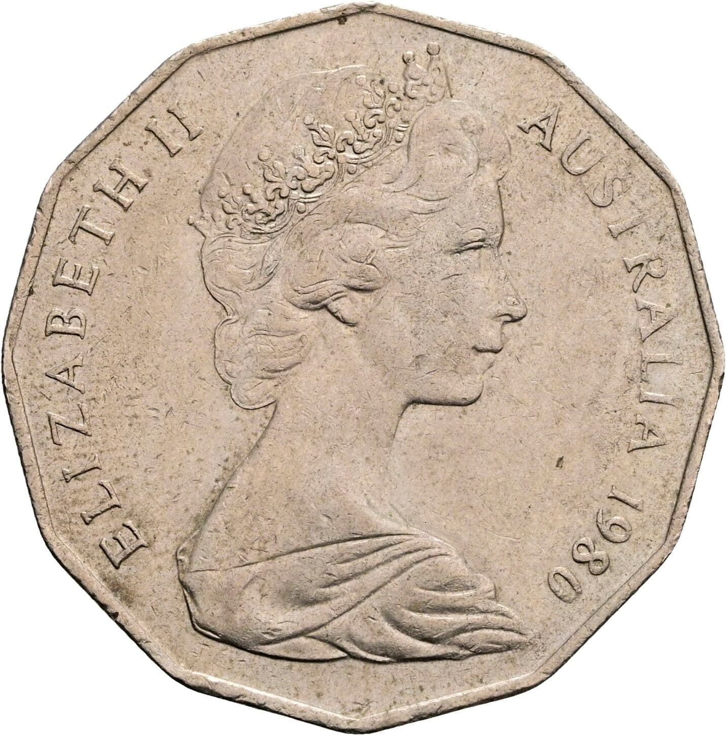 50 Cents Elisabeth II. 1952-2022 1980 – Vorderseite