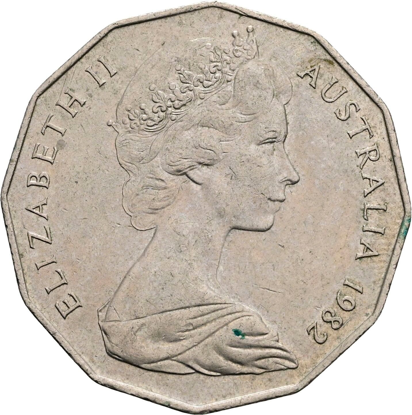 50 Cents Elisabeth II. 1952-2022 1982 – Vorderseite