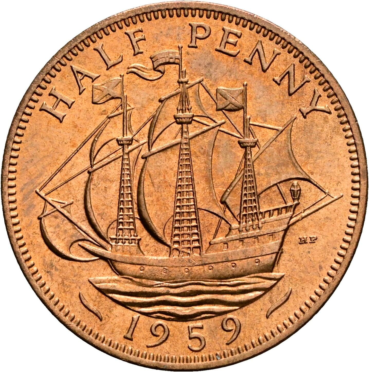 Half Penny Elisabeth II. 1952-2022 1959 – Rückseite