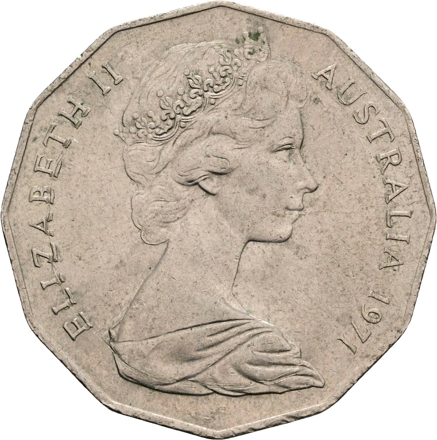 50 Cents Elisabeth II. 1952-2022 1971 – Vorderseite