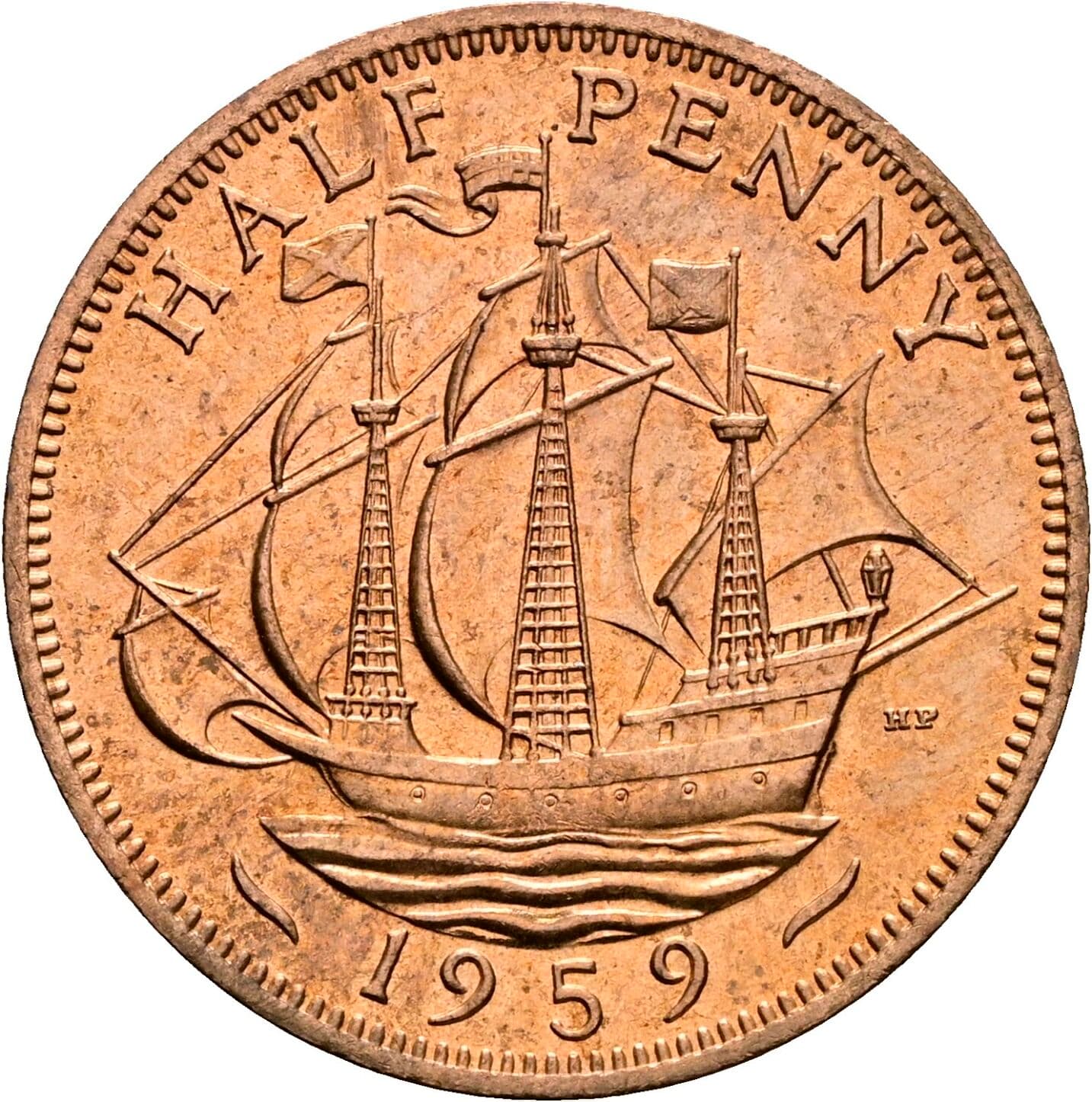 Half Penny Elisabeth II. 1952-2022 1959 – Rückseite