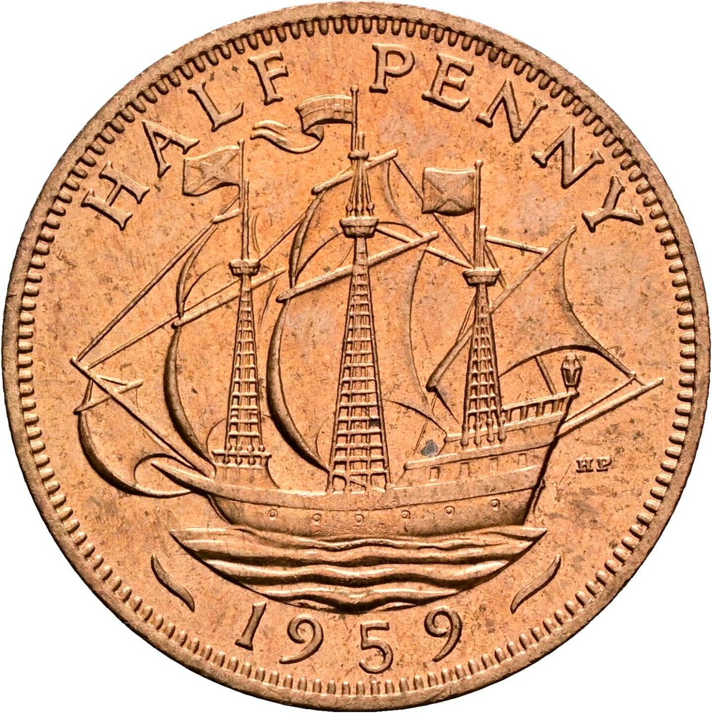 Half Penny Elisabeth II. 1952-2022 1959 – Rückseite
