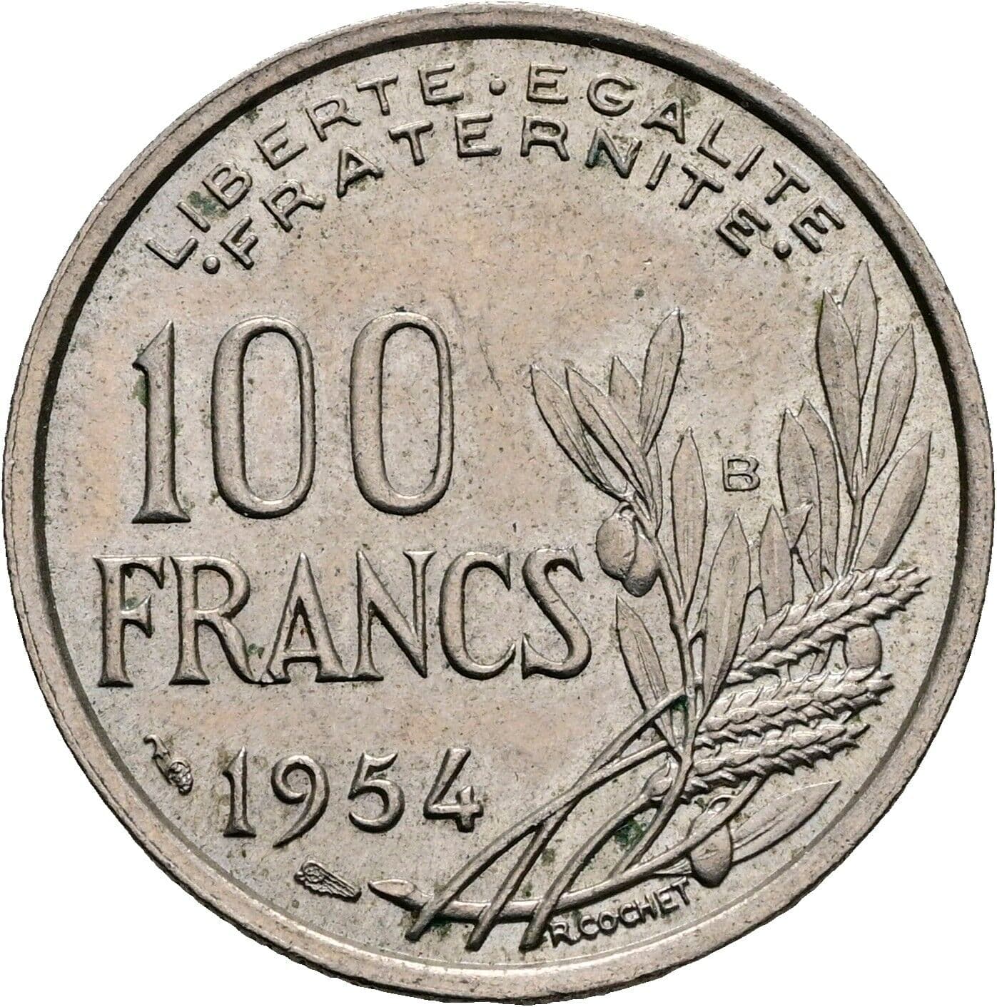 100 Francs 1954 B – Rückseite