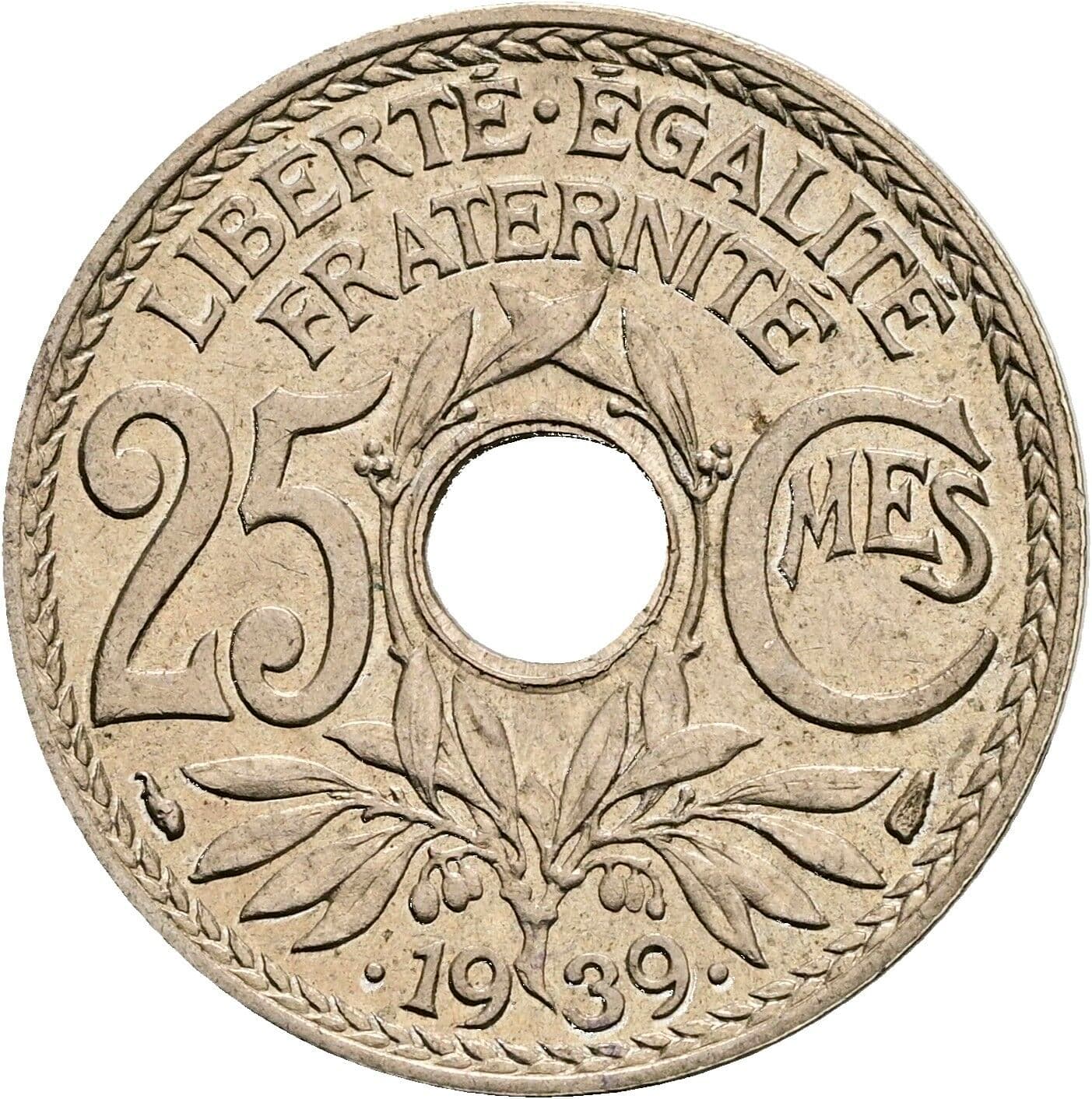 25 Centimes 1939 – Vorderseite