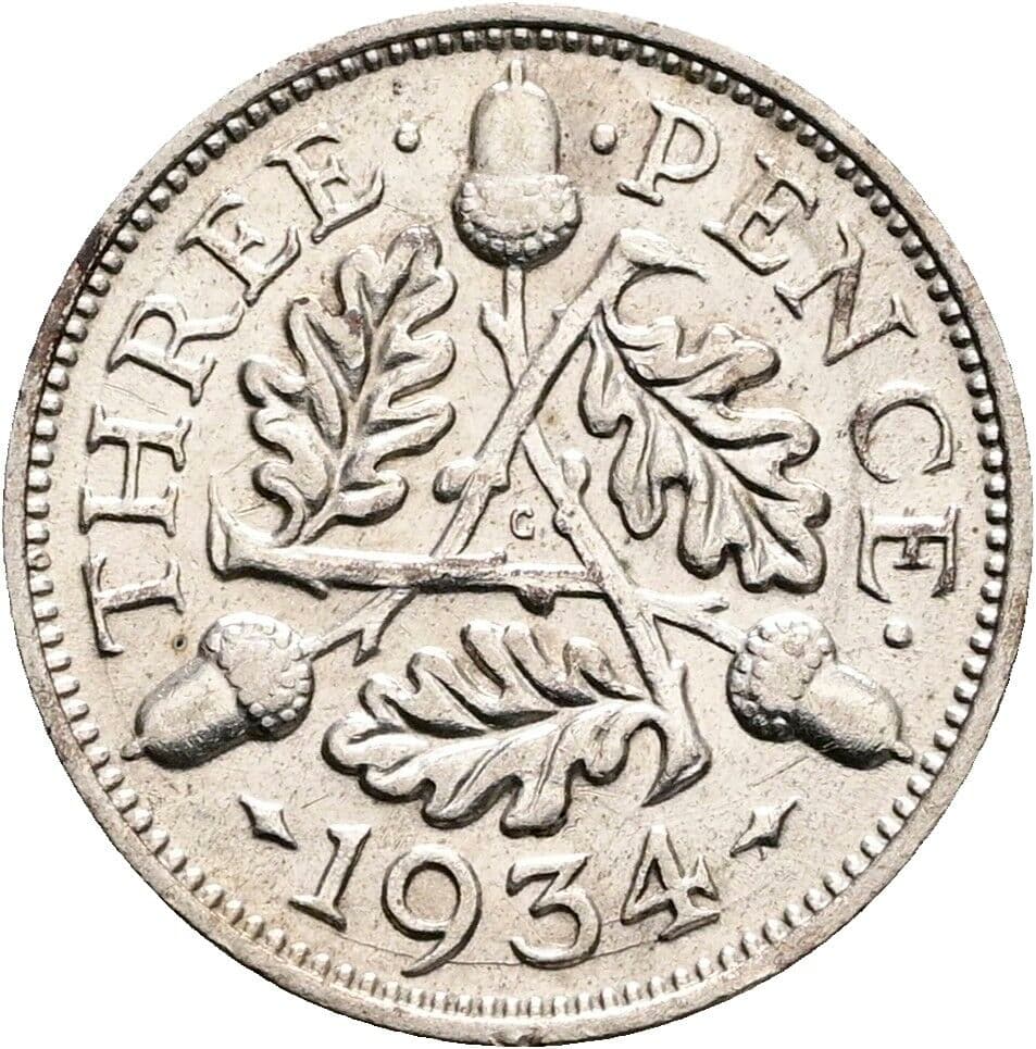 3 Pence Georg V. (1910-1936) 1934 – Rückseite