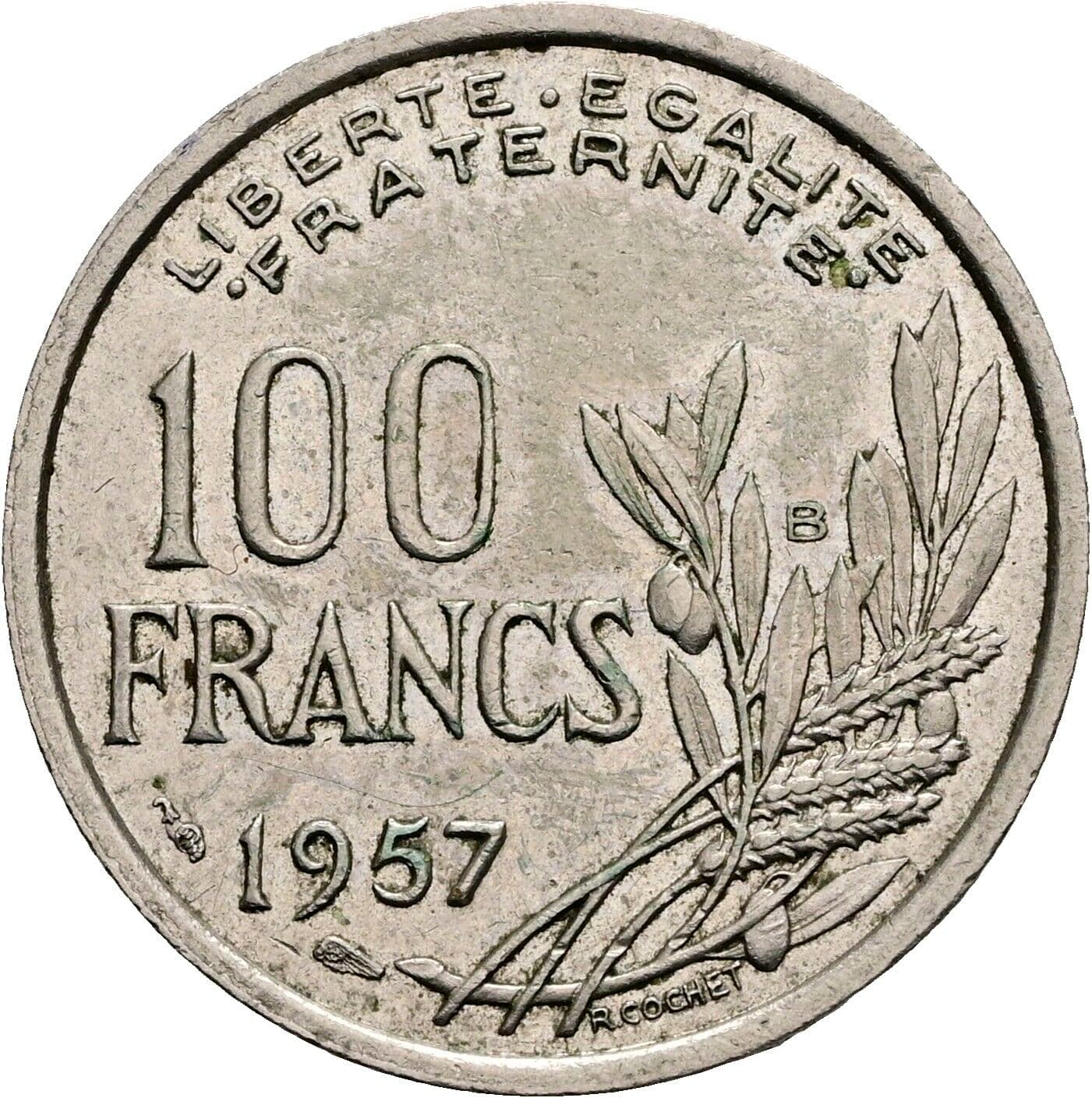 100 Francs 1957 B – Rückseite