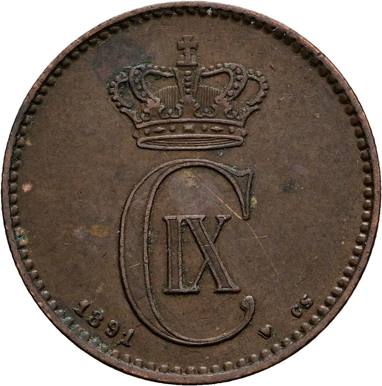 2 Ore Christian IX (1863-1906) 1891 – Rückseite