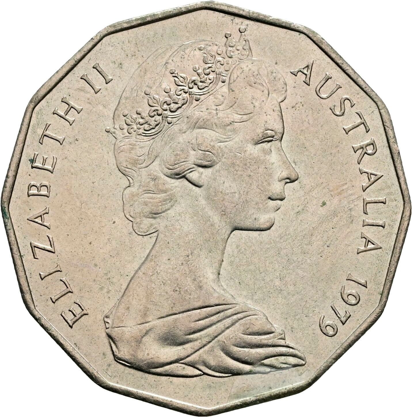 50 Cents Elisabeth II. 1952-2022 1979 – Vorderseite