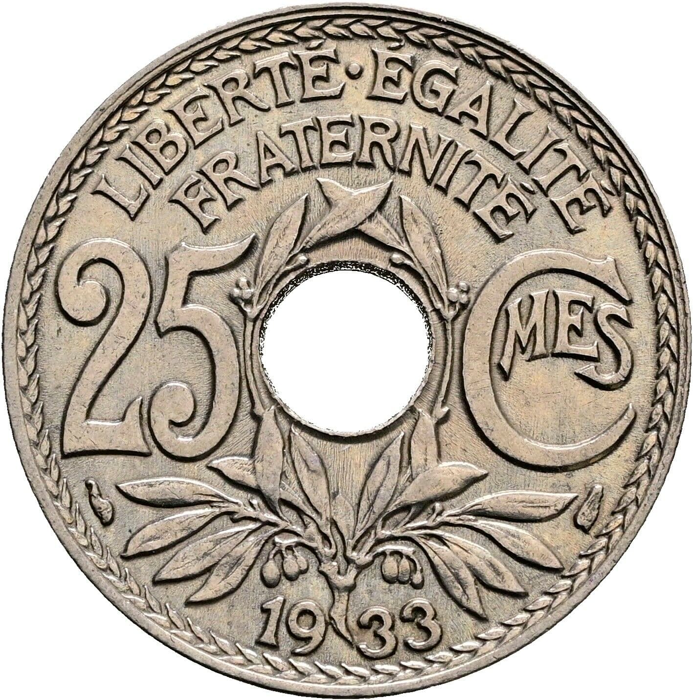 25 Centimes 1933 – Vorderseite