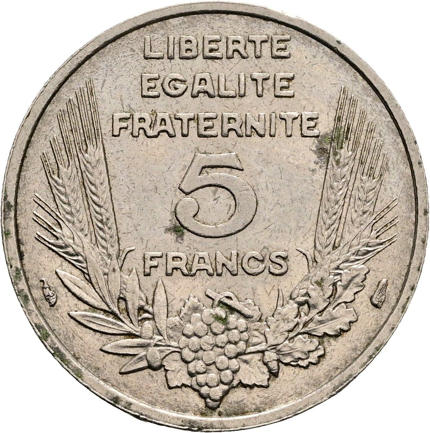5 Francs 1933 – Rückseite