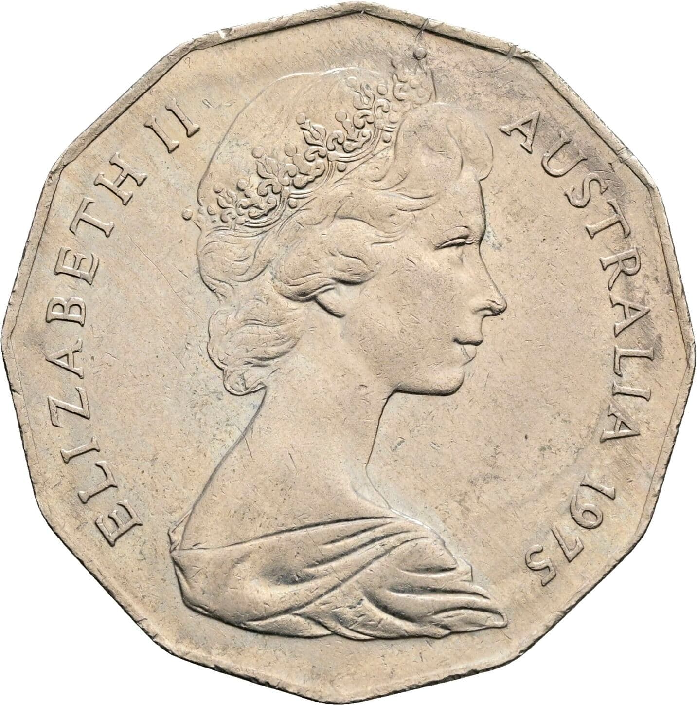 50 Cents Elisabeth II. 1952-2022 1975 – Vorderseite
