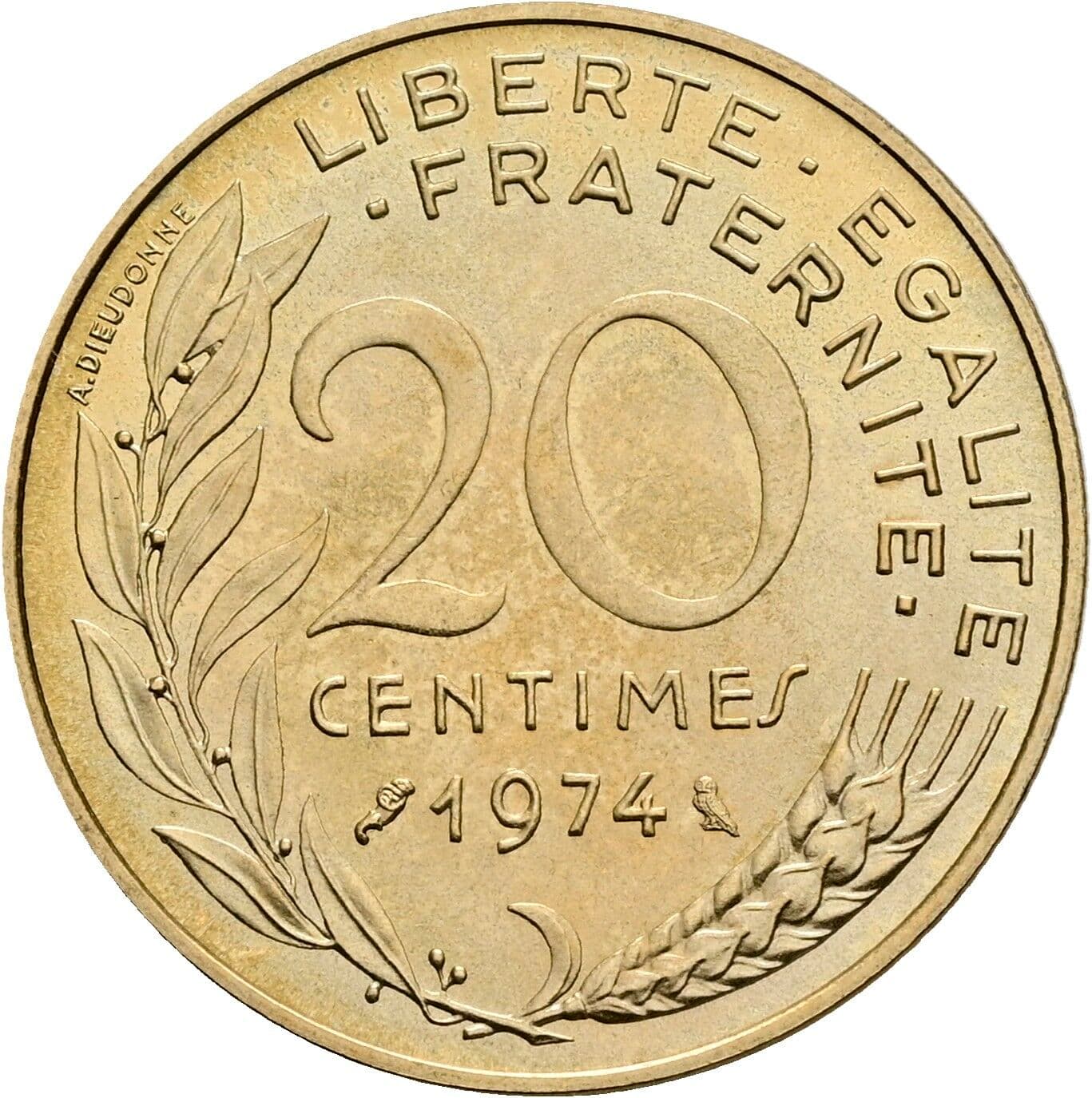 20 Centimes 1974 – Vorderseite