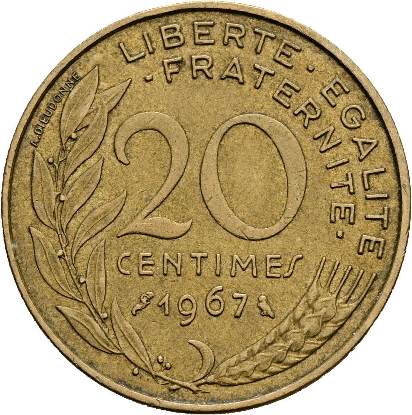 20 Centimes 1967 – Rückseite