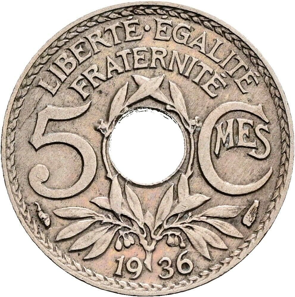 5 Centimes 1936 – Vorderseite