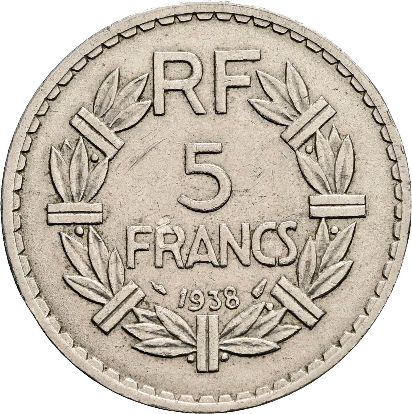 5 Francs 1938 – Vorderseite
