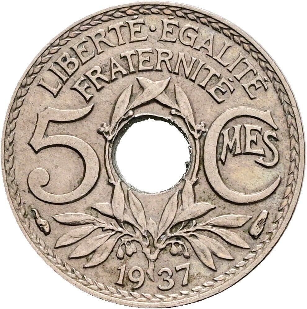 5 Centimes 1937 – Vorderseite