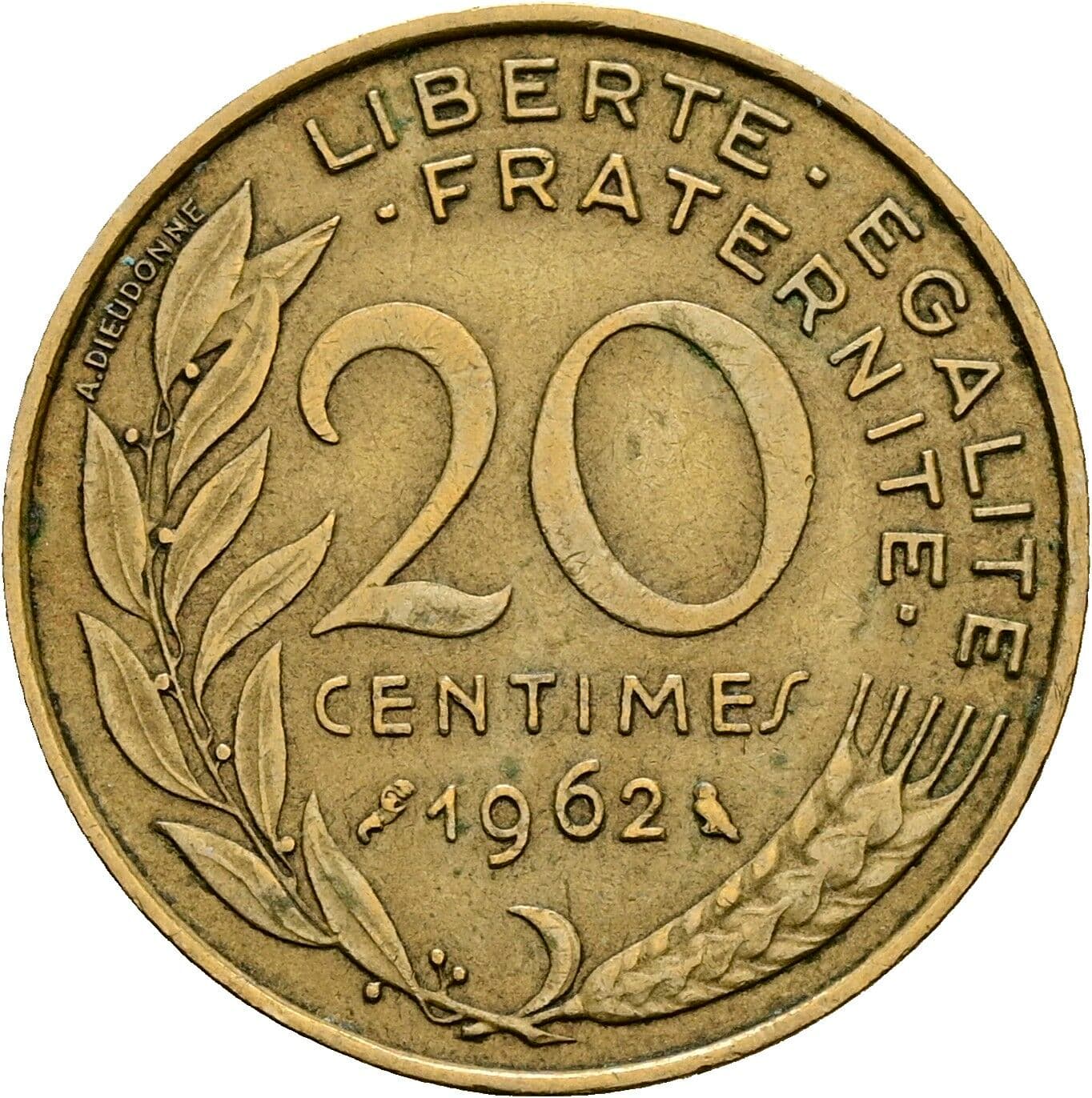 20 Centimes 1962 – Vorderseite