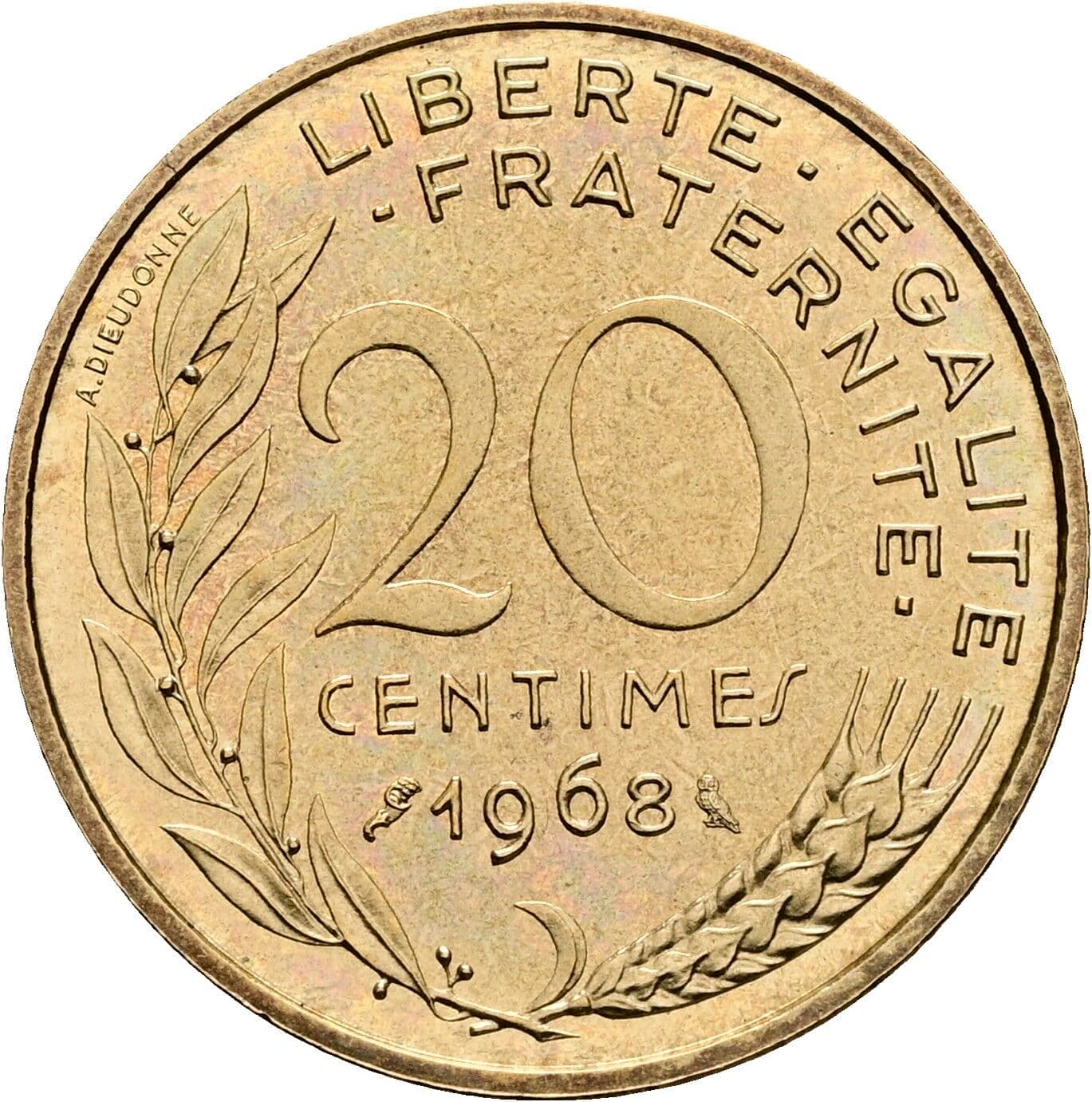 20 Centimes 1968 – Rückseite