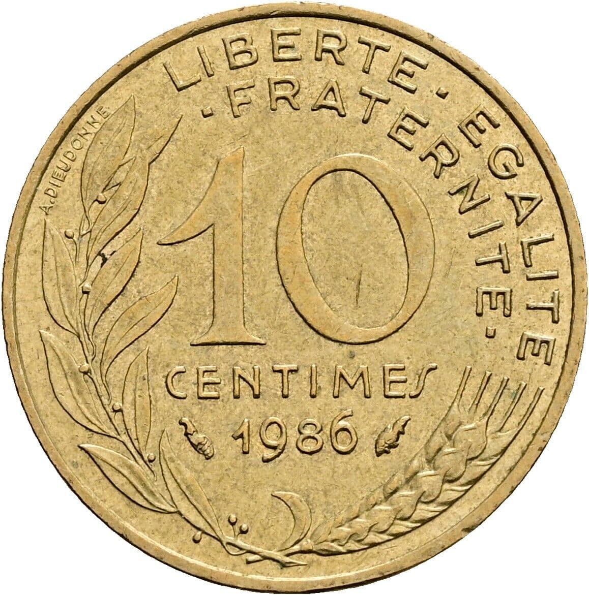10 Centimes 1986 – Rückseite