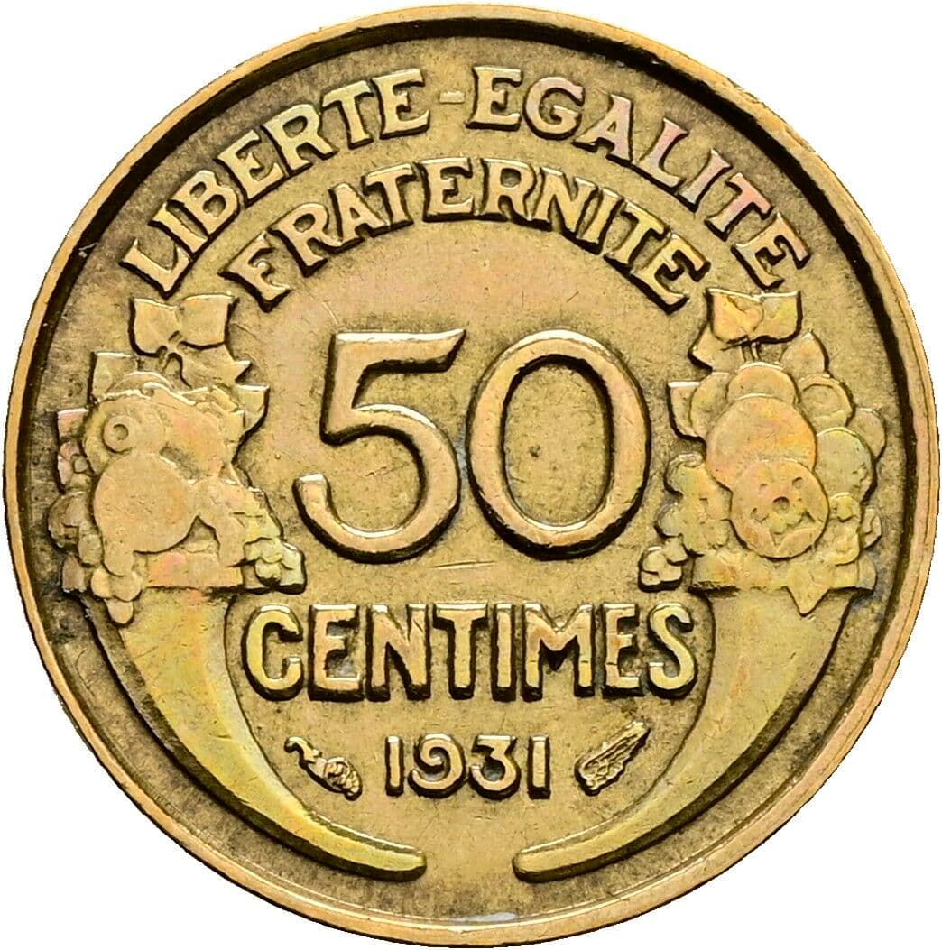 50 Centimes 1931 – Rückseite