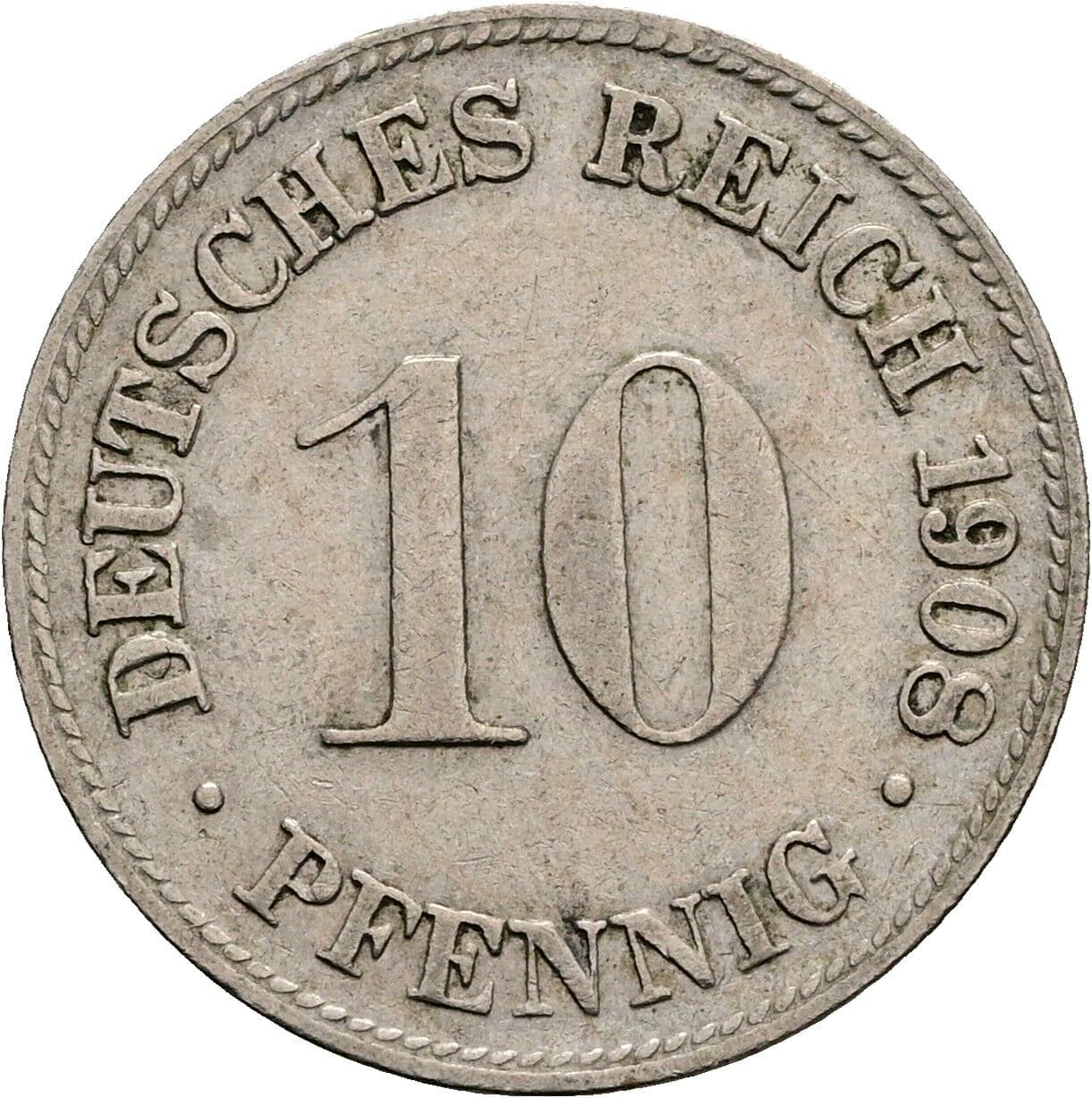 10 Pfennig 1908 D – Vorderseite