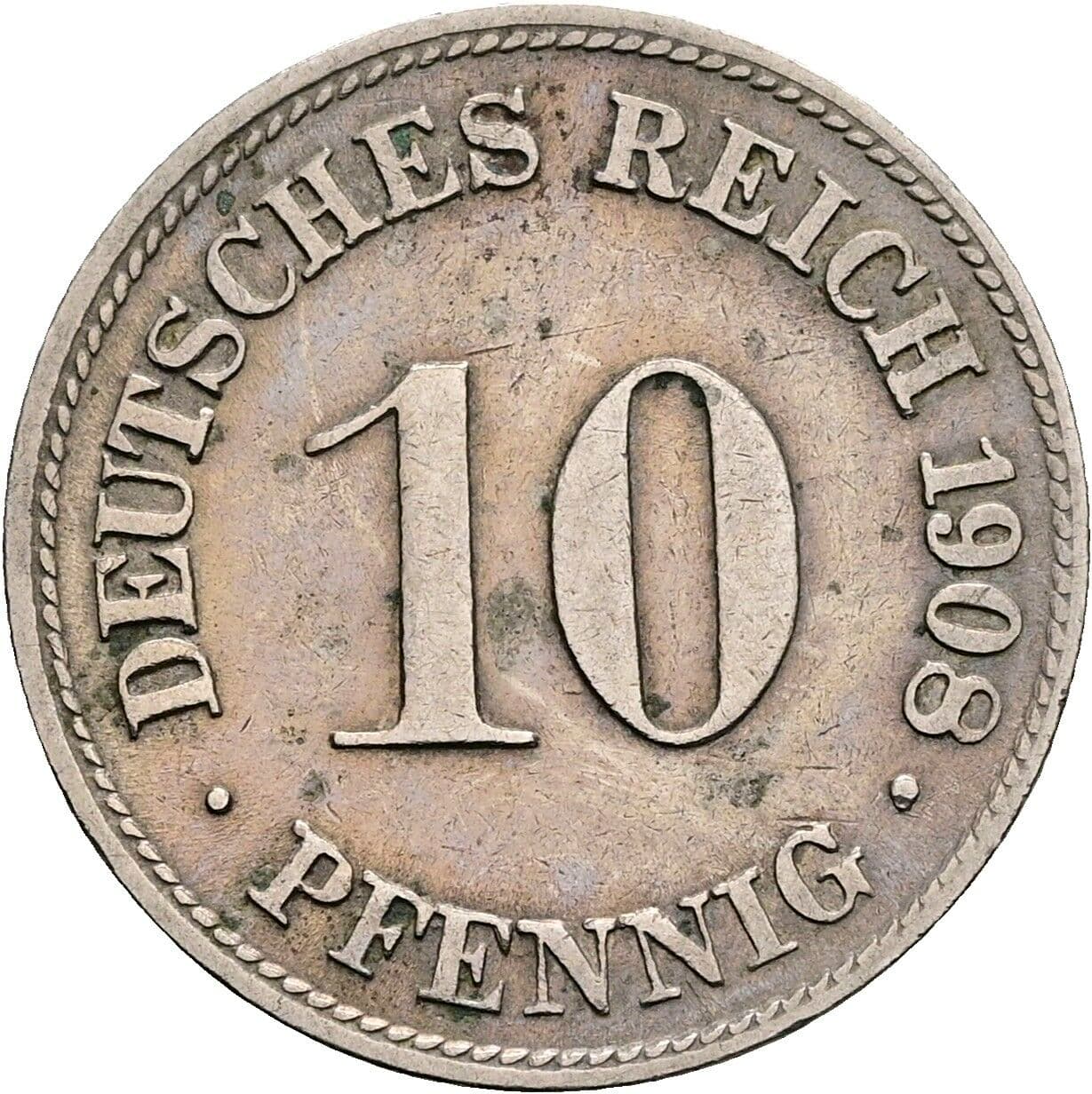 10 Pfennig 1908 D – Vorderseite
