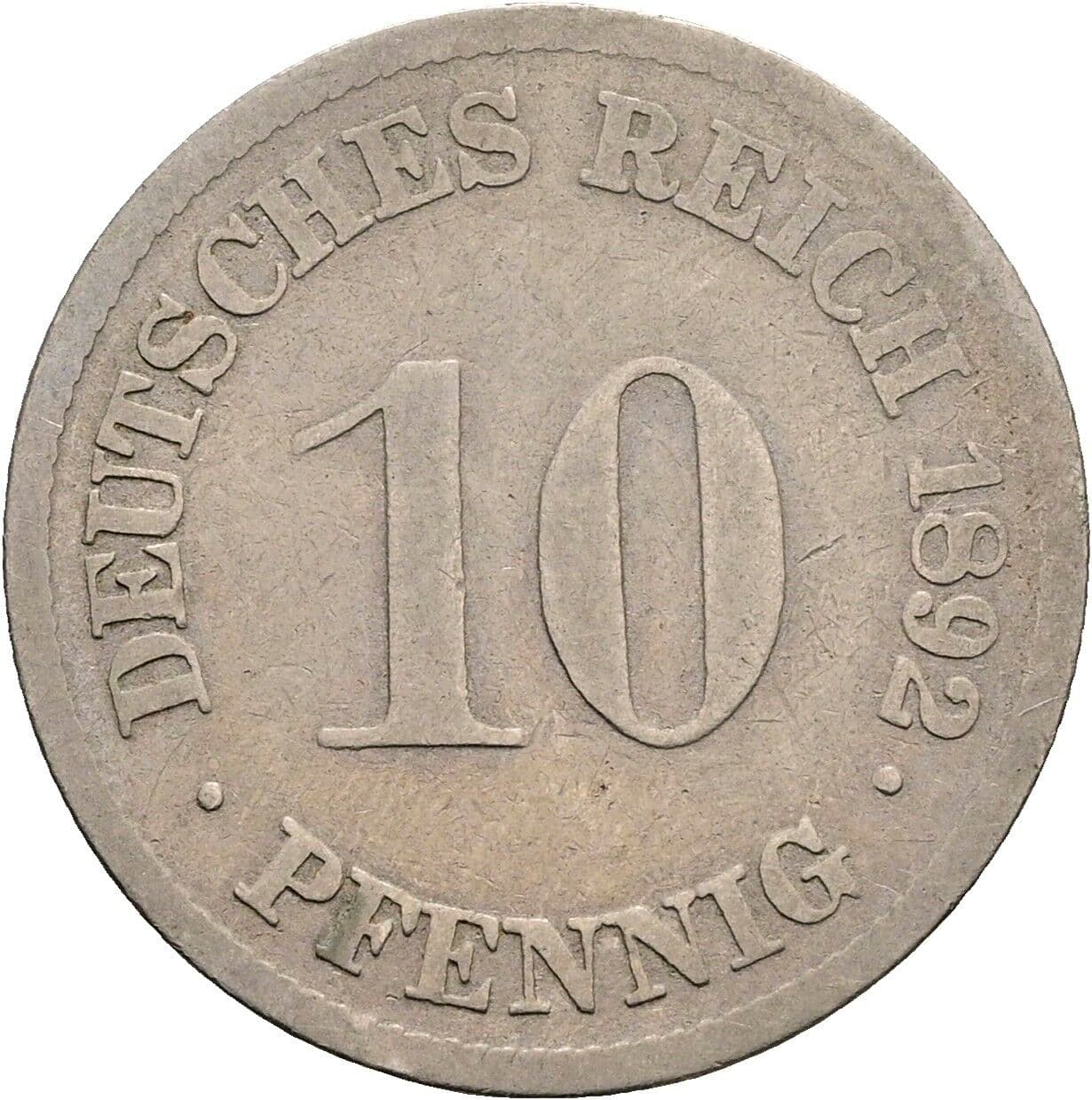 10 Pfennig 1892 D – Vorderseite