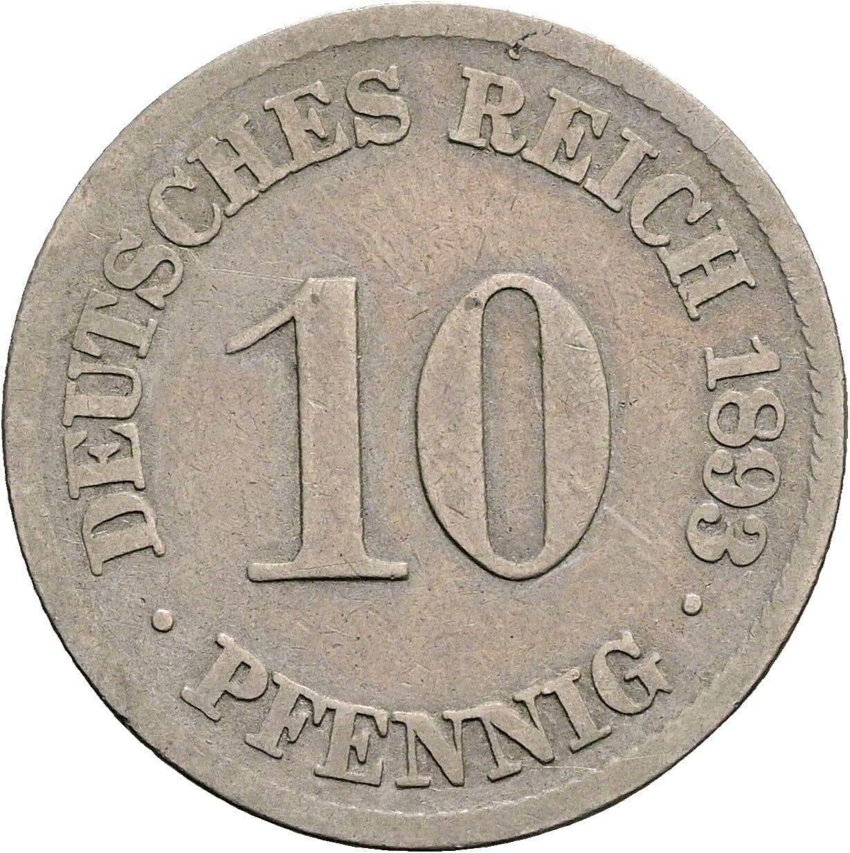 10 Pfennig 1893 J – Vorderseite
