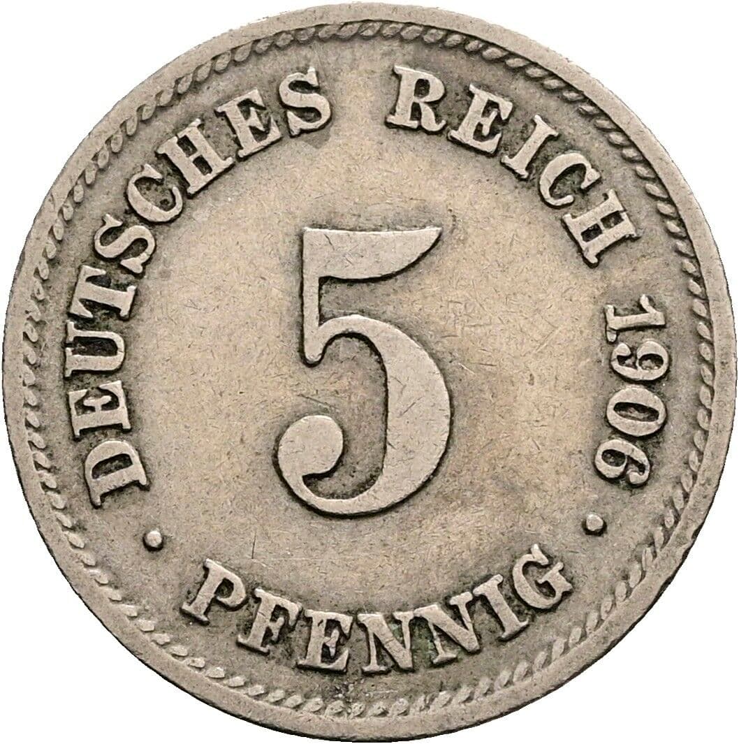 5 Pfennig 1906 E – Vorderseite