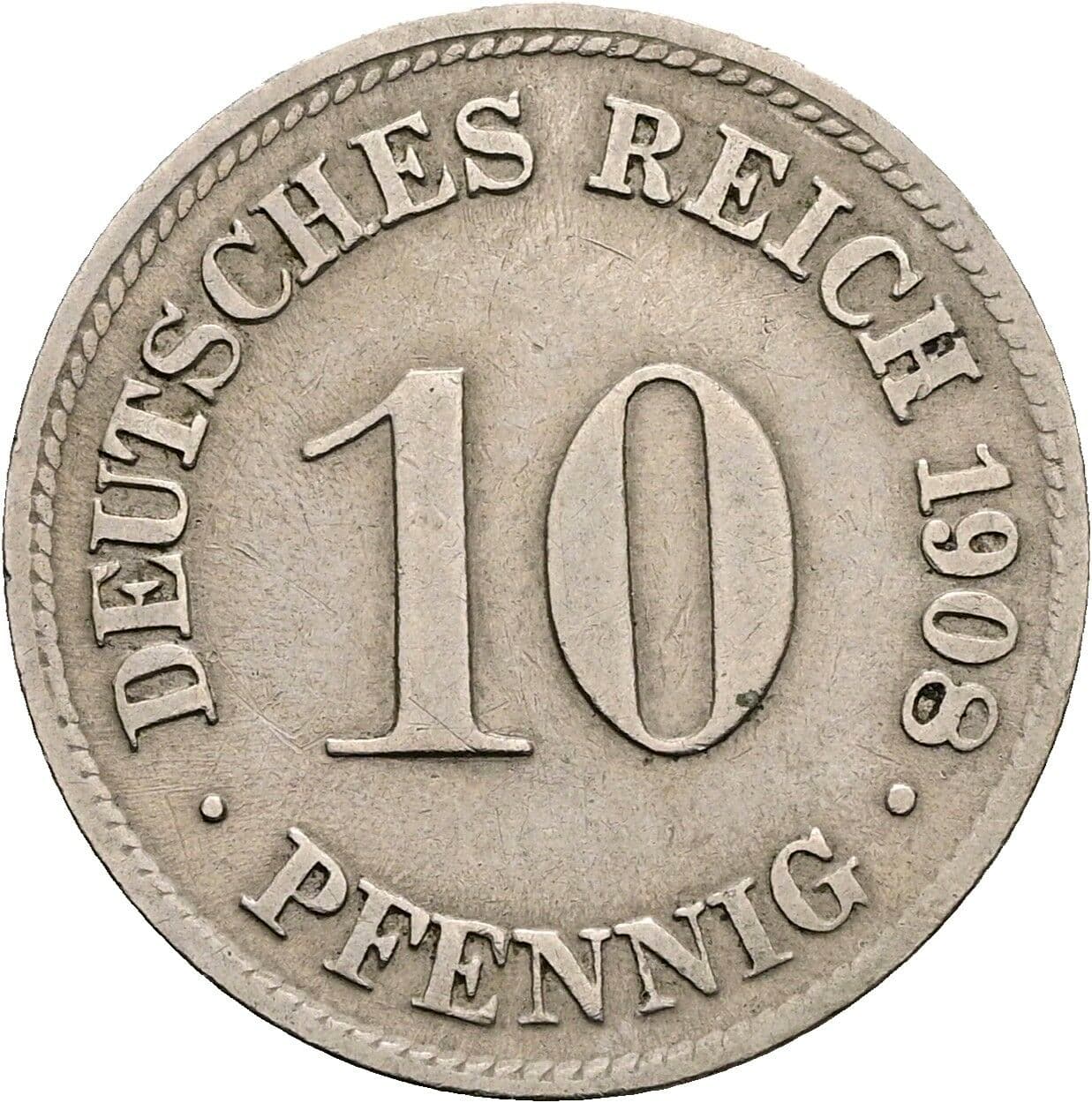 10 Pfennig 1908 D – Vorderseite