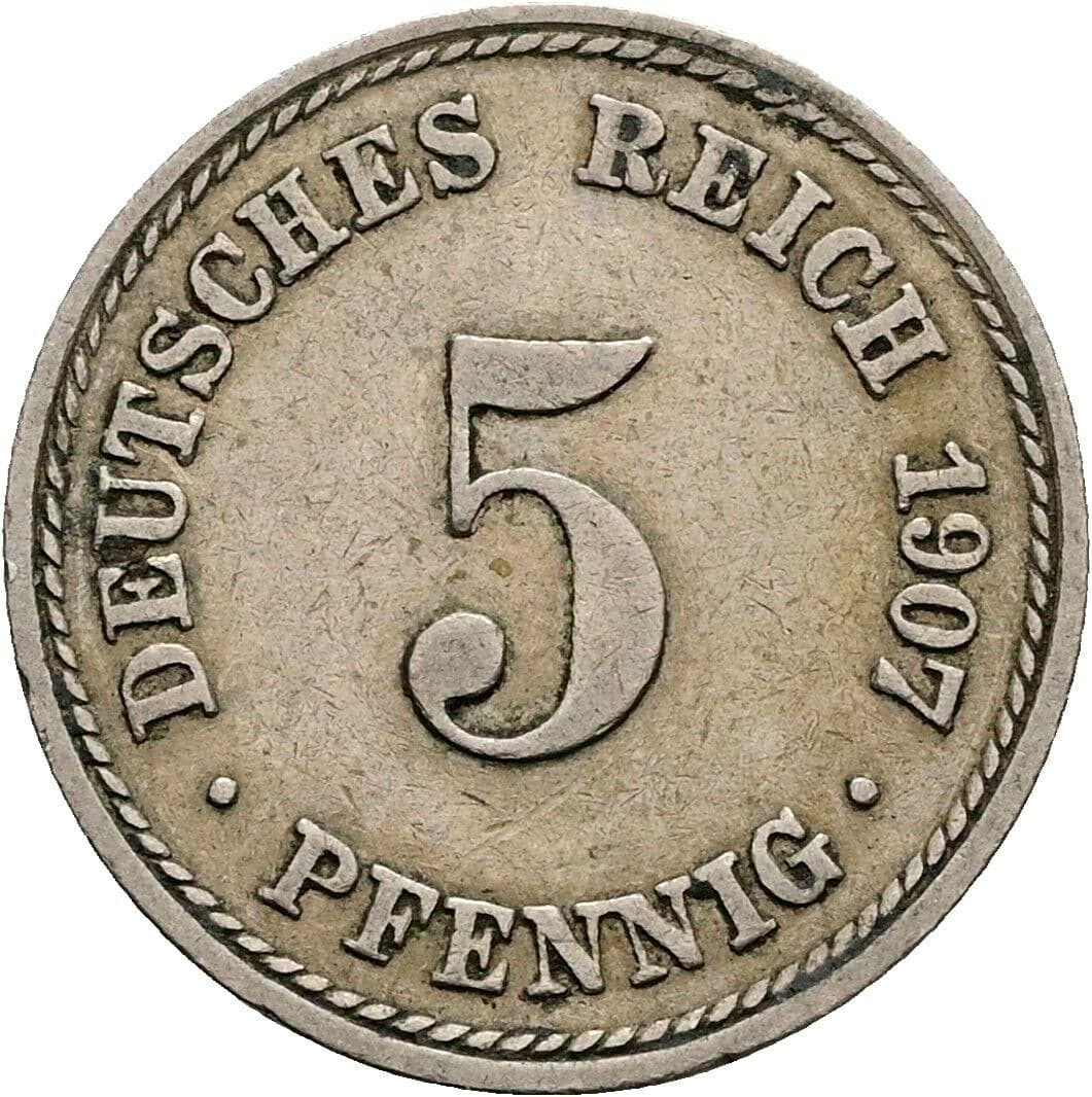 5 Pfennig 1907 A – Vorderseite