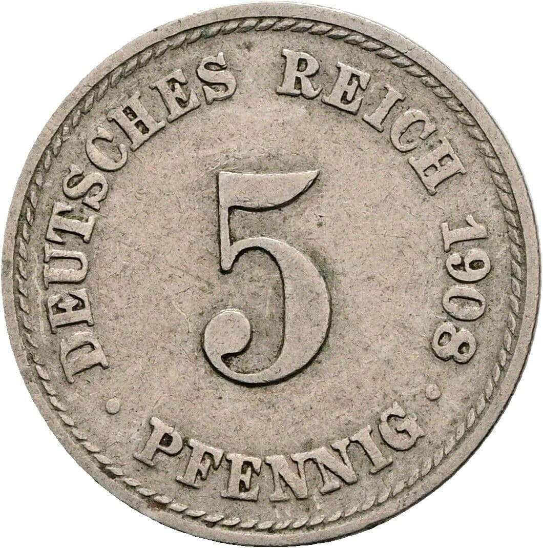 5 Pfennig 1908 A – Vorderseite