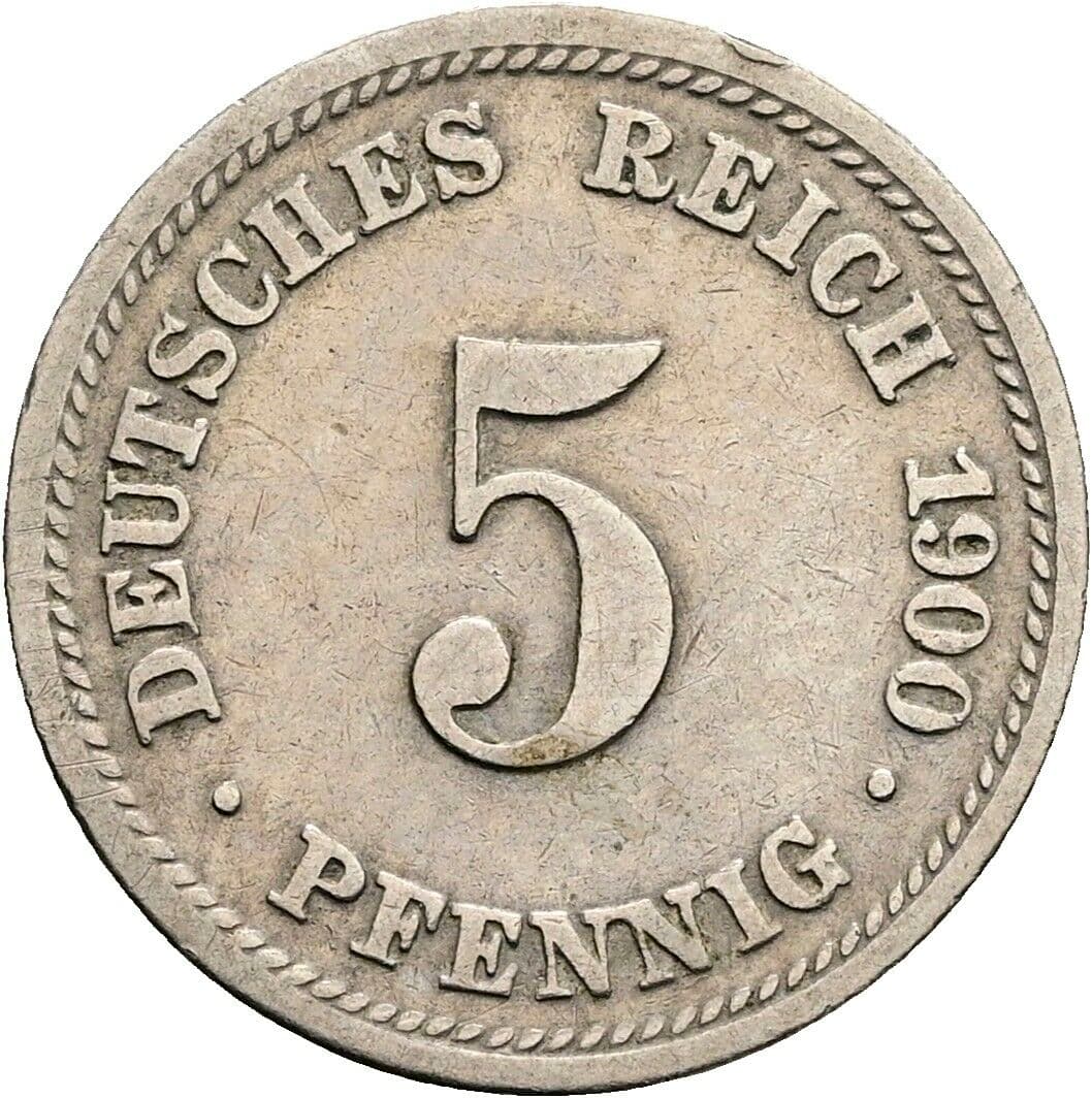 5 Pfennig 1900 D – Vorderseite