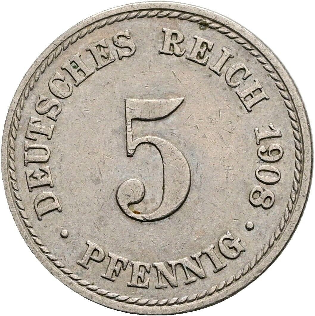 5 Pfennig 1908 A – Vorderseite
