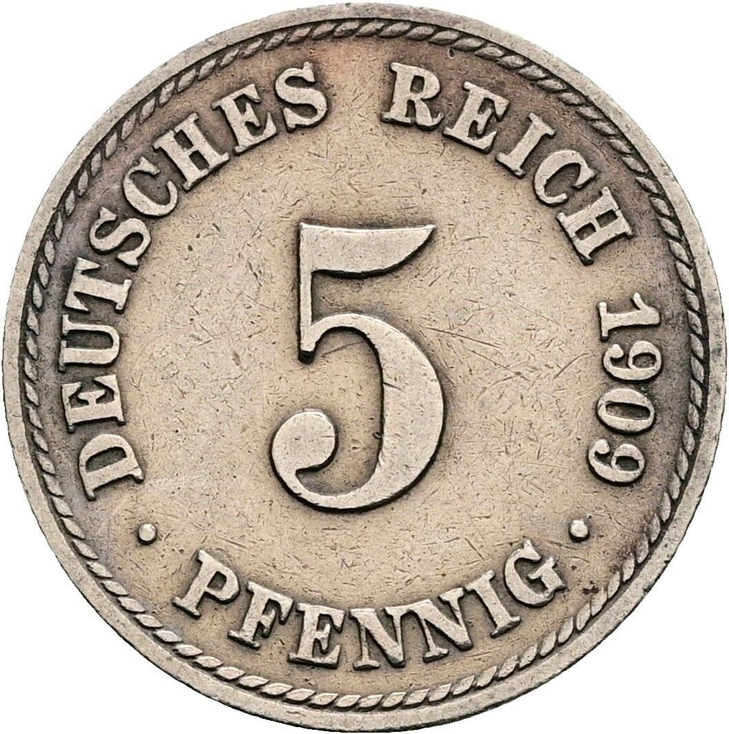 5 Pfennig 1909 A – Vorderseite