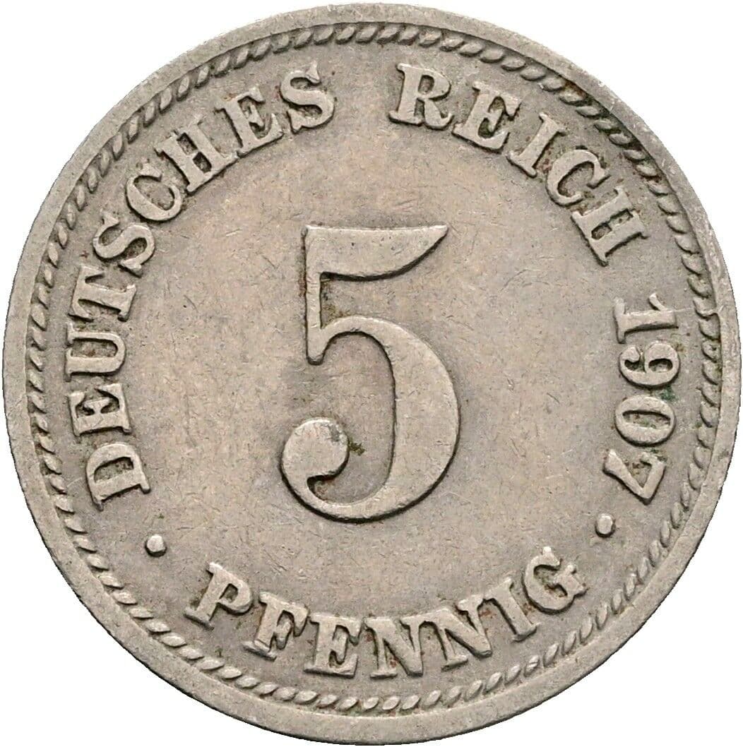 5 Pfennig 1907 D – Vorderseite