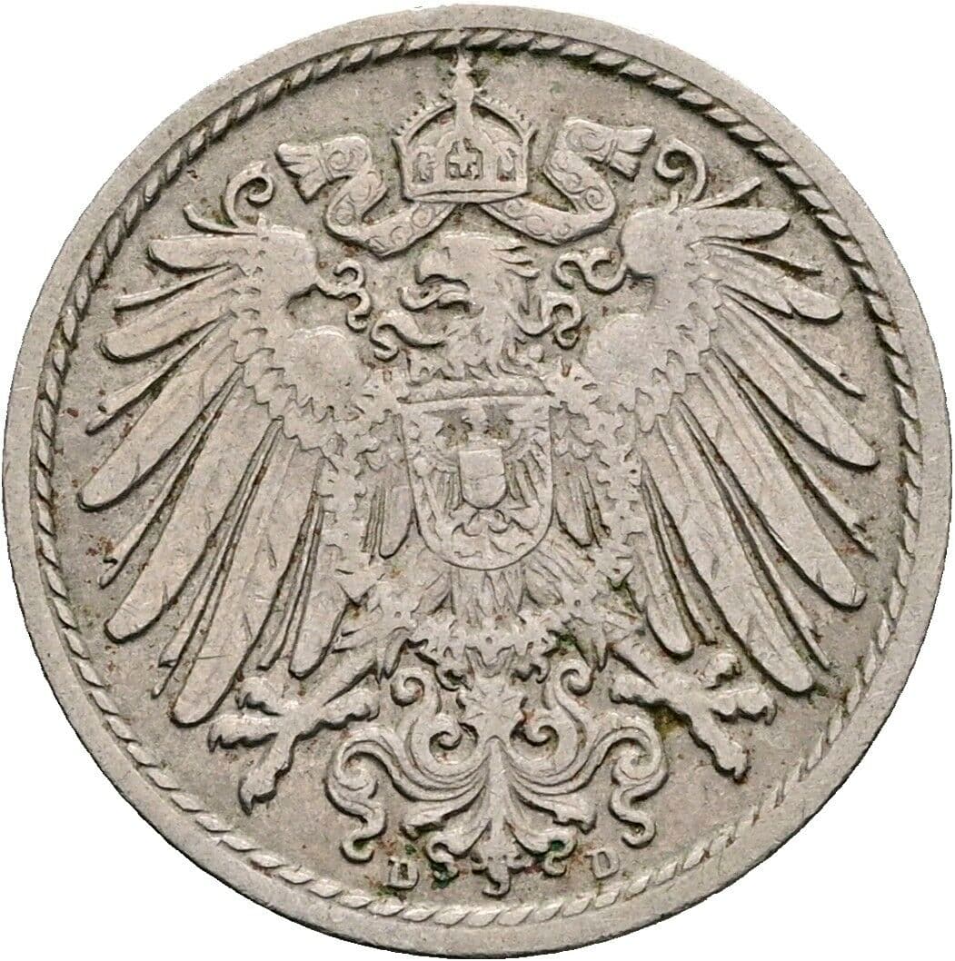 5 Pfennig 1907 D – Rückseite