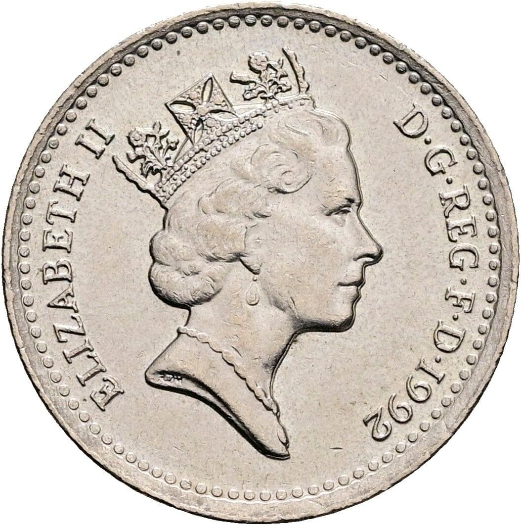 5 Pence Elisabeth II. 1952-2022 1992 – Vorderseite