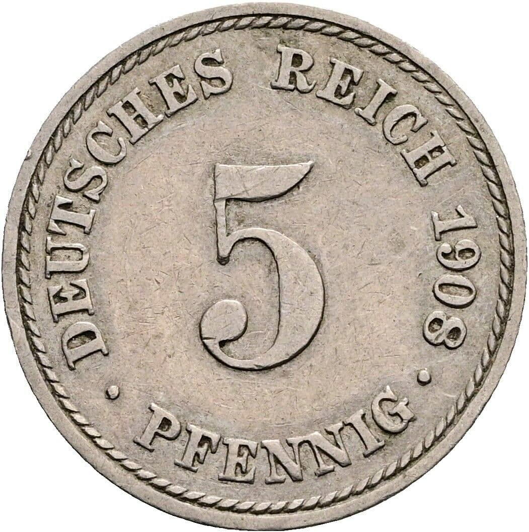 5 Pfennig 1908 A – Vorderseite