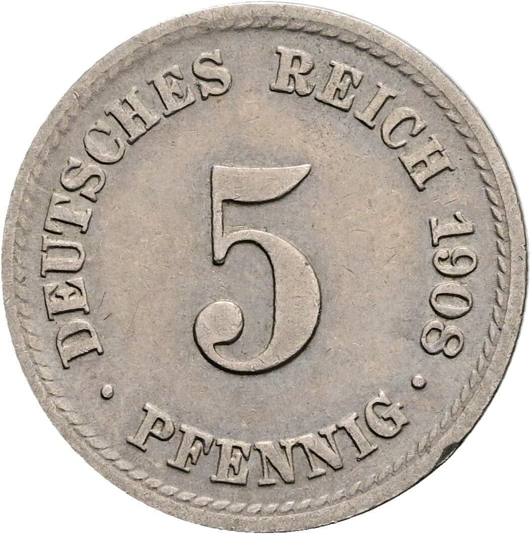 5 Pfennig 1908 F – Vorderseite