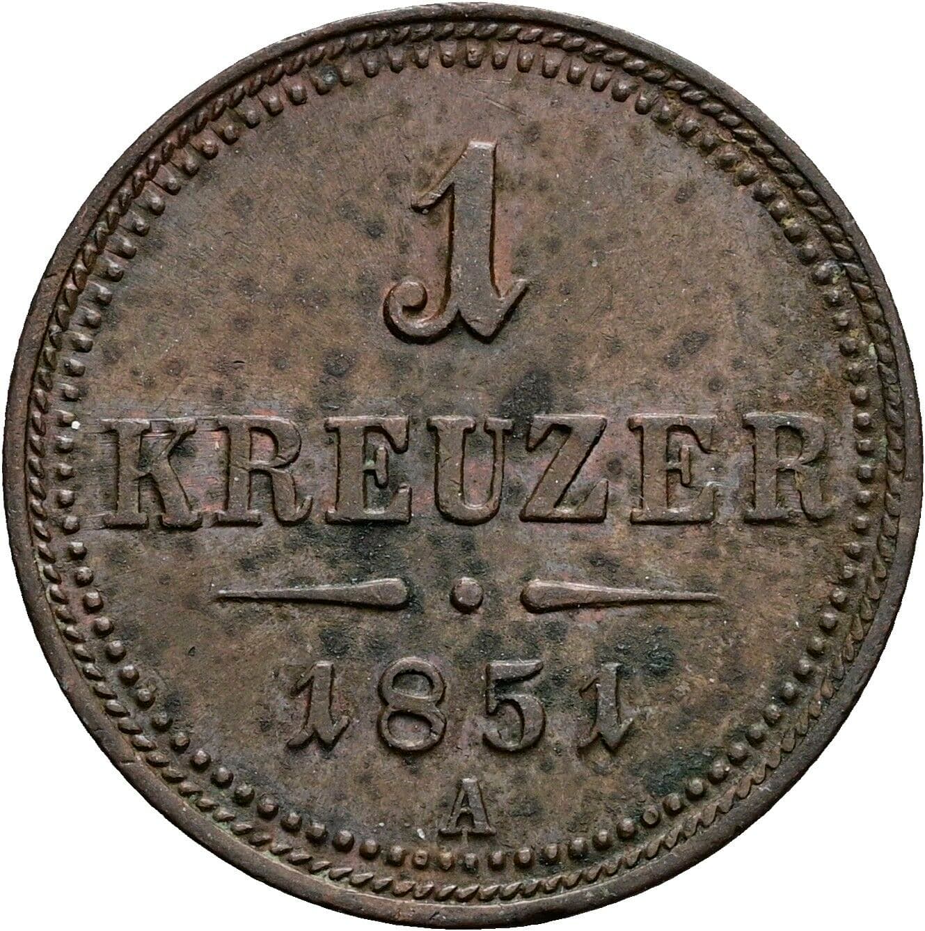 1 Kreuzer Franz Joseph I. 1848-1916 1851 A – Vorderseite