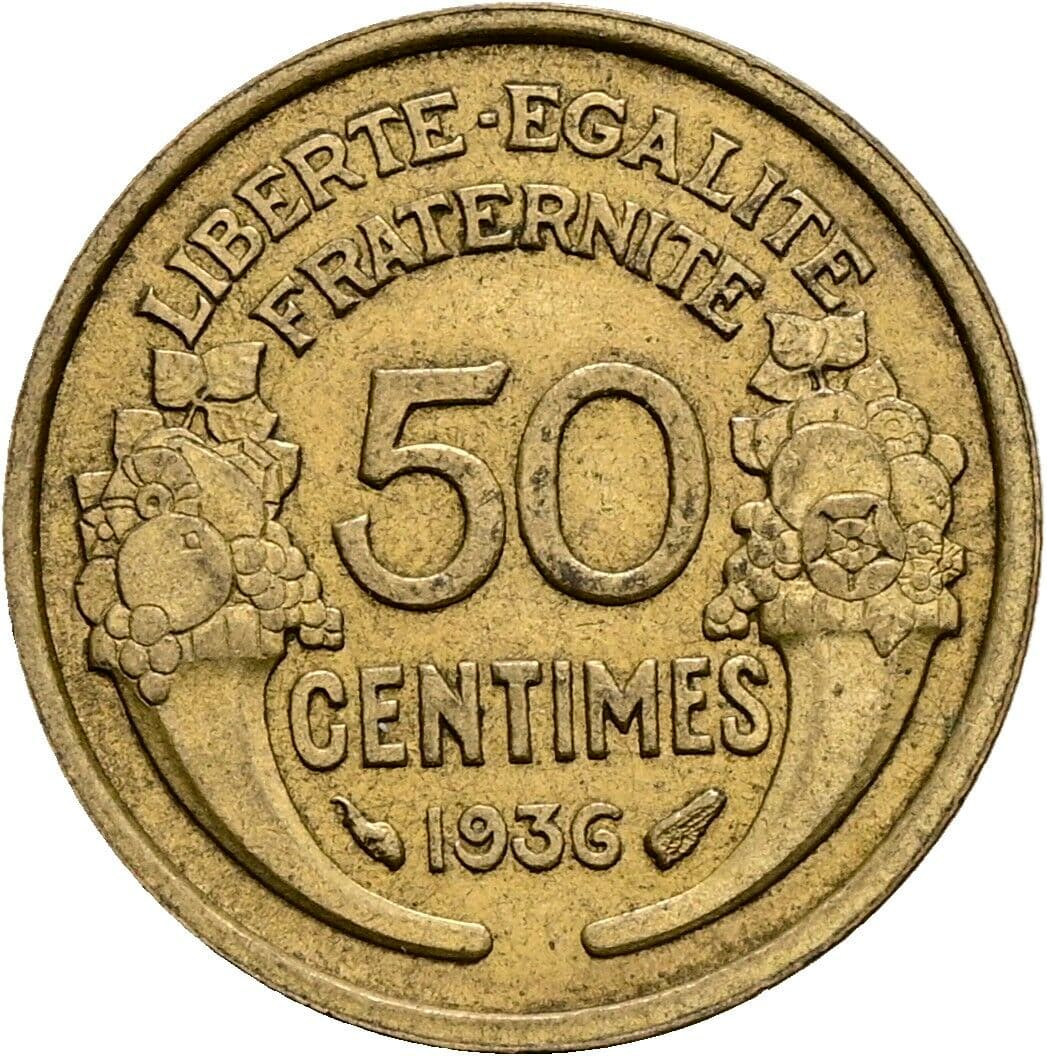 50 Centimes 1936 – Rückseite