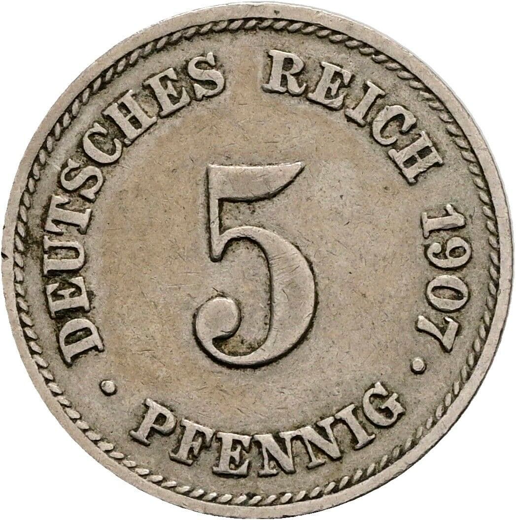 5 Pfennig 1907 J – Vorderseite