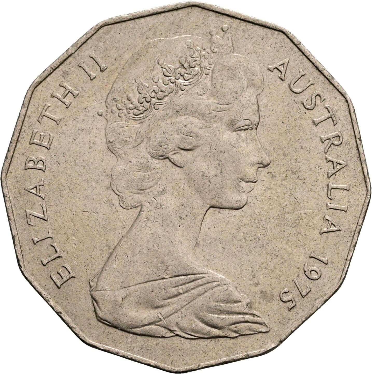 50 Cents Elisabeth II. 1952-2022 1975 – Vorderseite