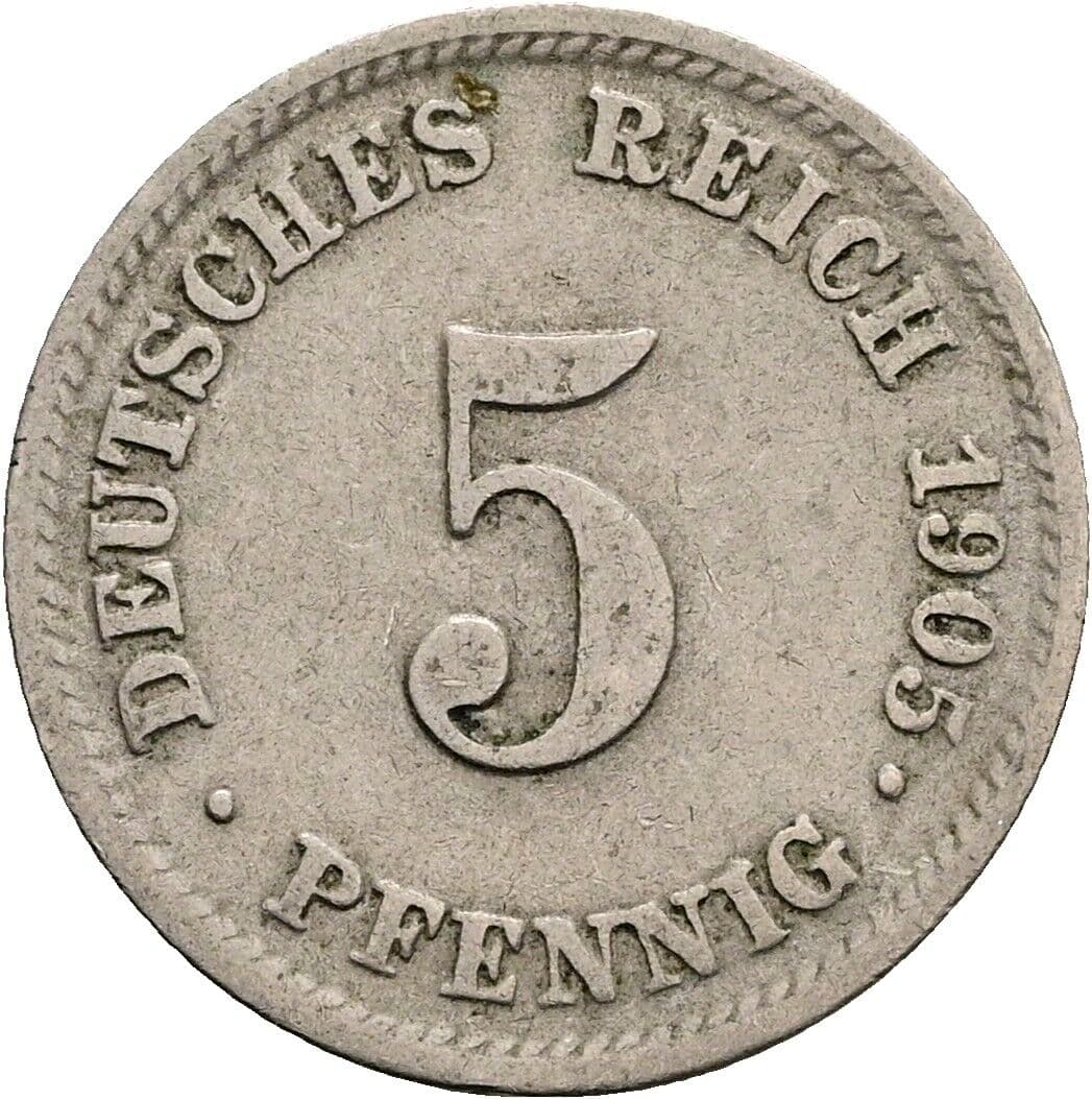 5 Pfennig 1905 D – Vorderseite