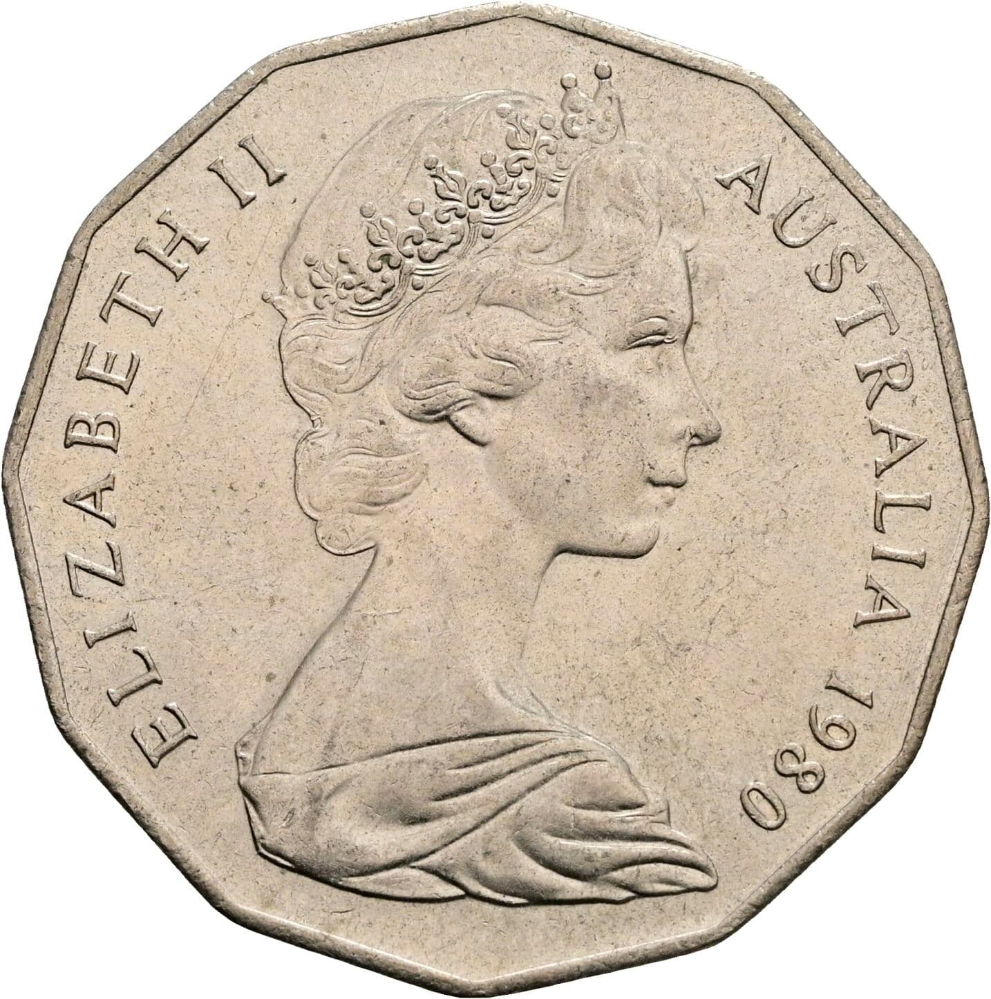 50 Cents Elisabeth II. 1952-2022 1980 – Vorderseite