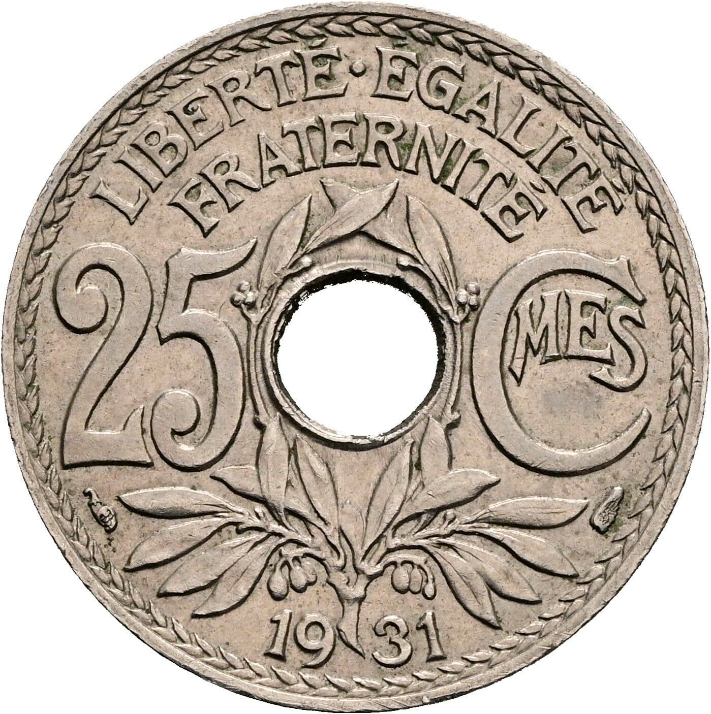25 Centimes 1931 – Vorderseite